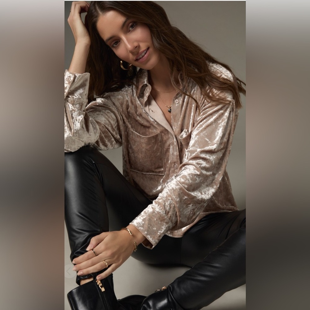 New Francesca’s Marisol Crushed Velvet Button Down Top